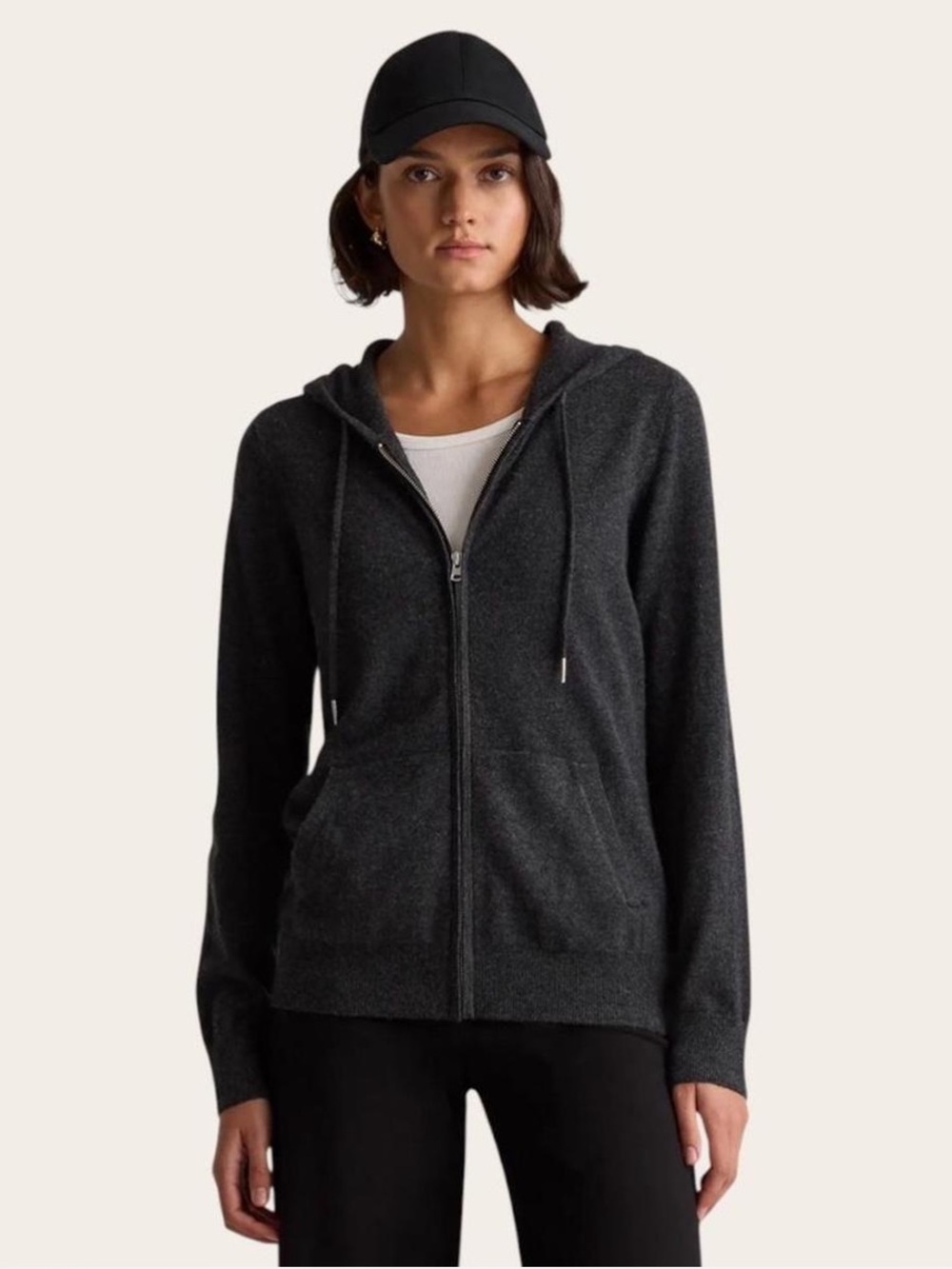 Quince Charcoal hoodie zip up Mongolian cashmere sweater cardigan NEW Large